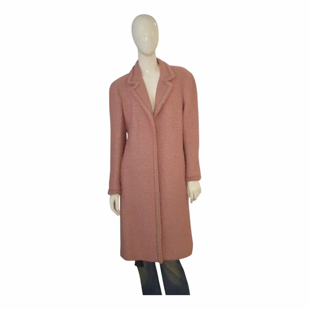 Chanel Timeless 00A Pink Bouclé Wool Silk Long Duster Coat