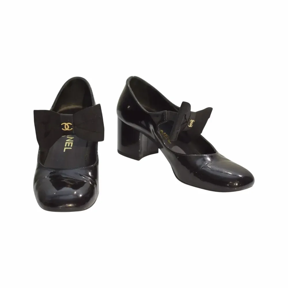 Chanel CC Bow Patent Leather Mary Jane Pumps