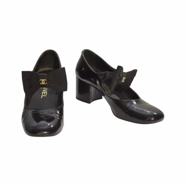 Chanel CC Bow Patent Leather Mary Jane Pumps