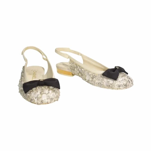 Chanel CC Logo Bow Slingback Flats