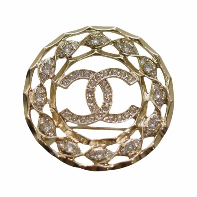 Chanel Crystal CC Logo Round Wreath Brooch
