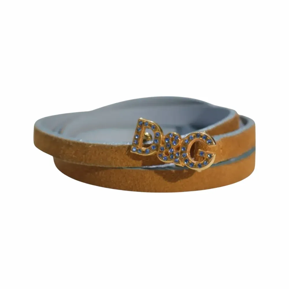 Dolce & Gabbana Tan Suede Blue Crystal Logo Skinny Belt