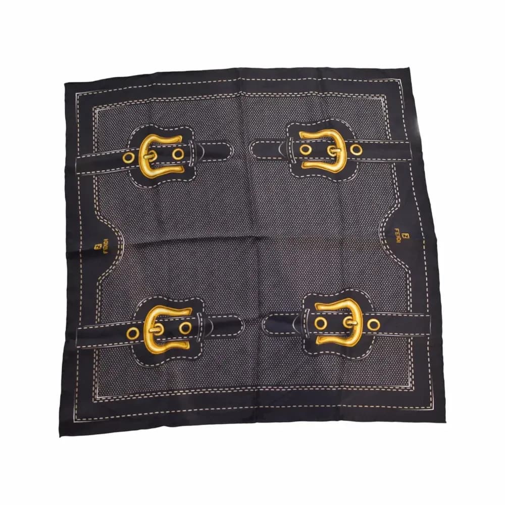 Fendi Vintage Gold Buckle Print Square Scarf