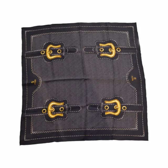 Fendi Vintage Gold Buckle Print Square Scarf