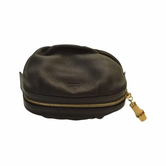Gucci Bamboo Leather Cosmetic Pouch / Zip Clutch (Ref. 246175)