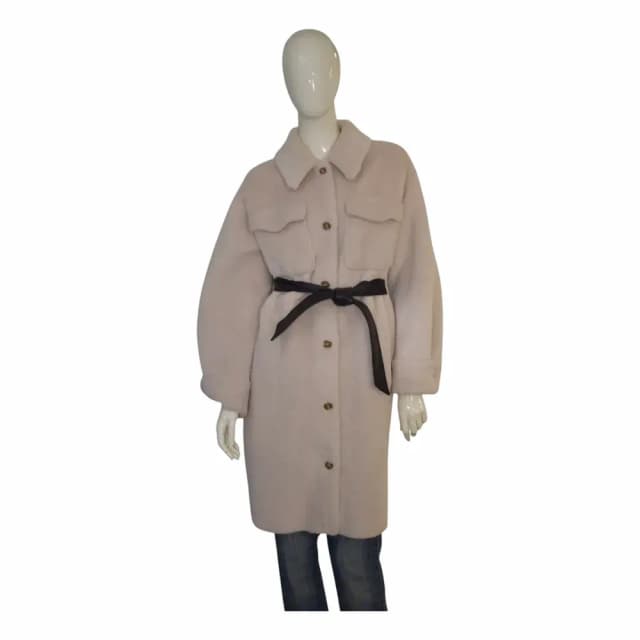 Maje Gali Belted Faux-Fur Coat