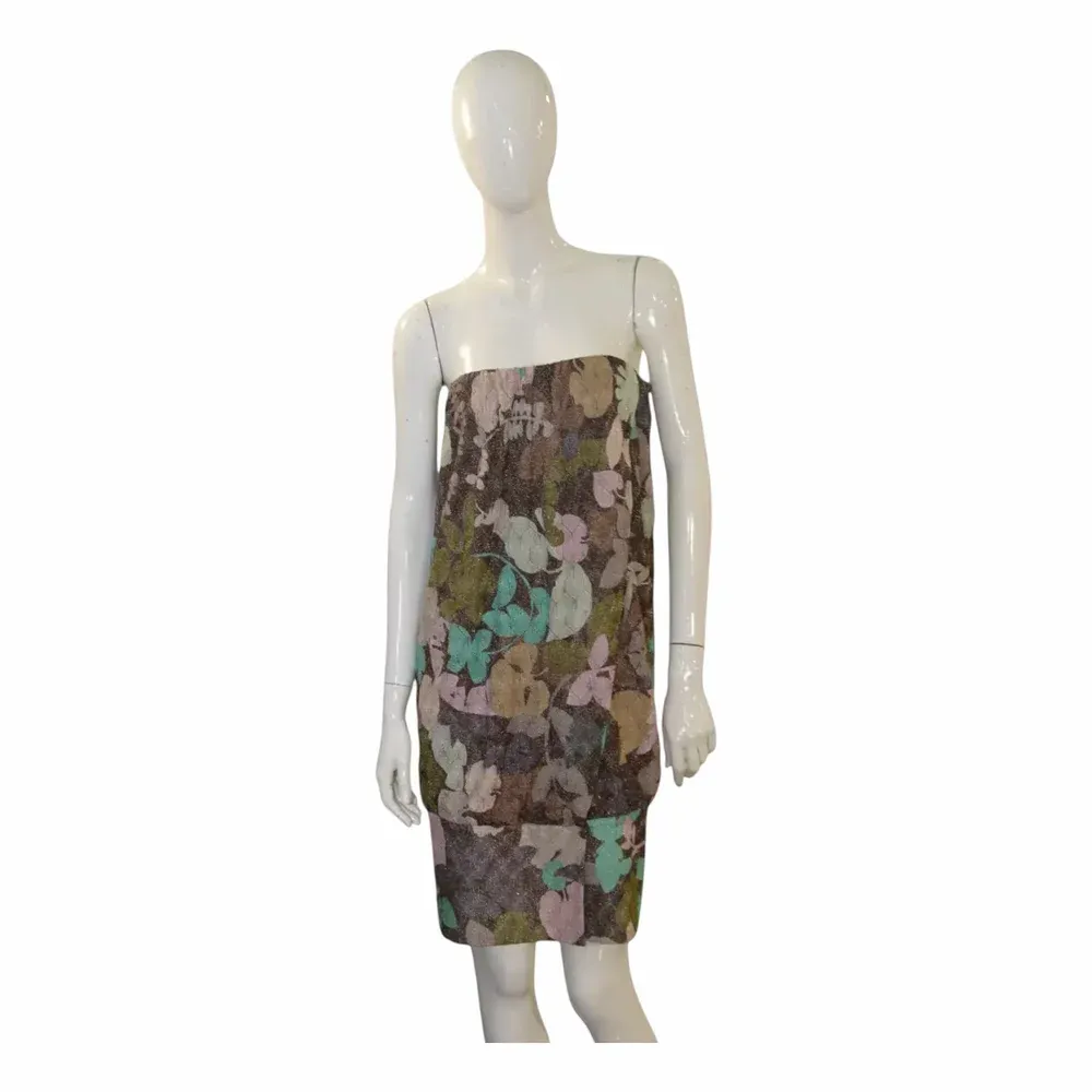 Missoni Metallic Lurex Strapless Floral Knit Cocktail Dress