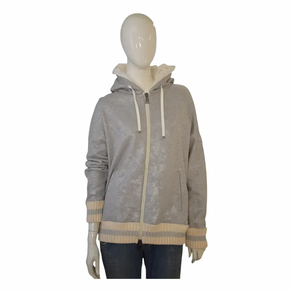 Moncler Maglia Cardigan Metallic Silver Foil Zip Up Hoodie