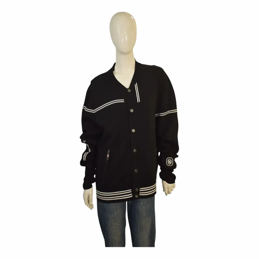 Neil Barrett Black White Stripes Snap Button Men's Jacket