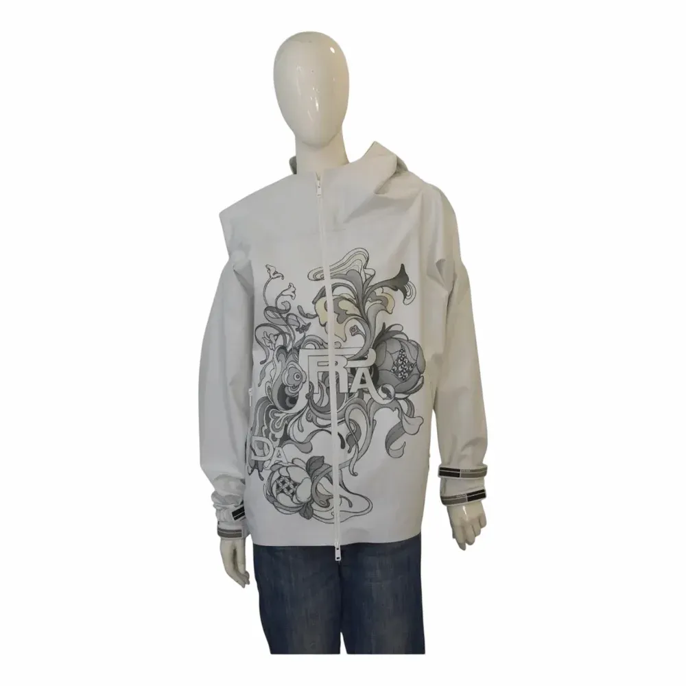 Prada Light Gray Printed Trench Jacket Raincoat Windbreaker