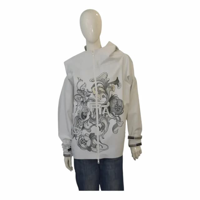 Prada Light Gray Printed Trench Jacket Raincoat Windbreaker