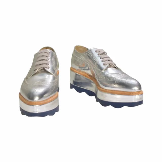 Prada Metallic Leather Wave Platform Brogues