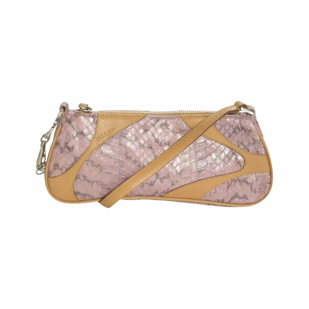 Prada Metallic Pink Python Leather Pochette Bag