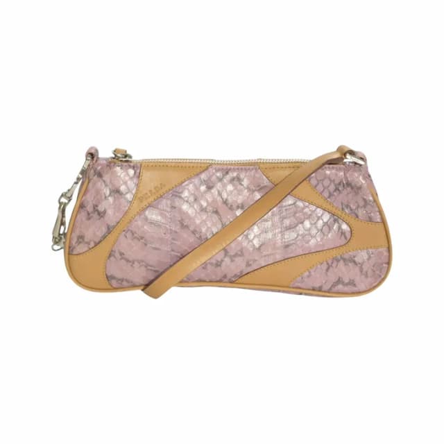 Prada Metallic Pink Python Leather Pochette Bag