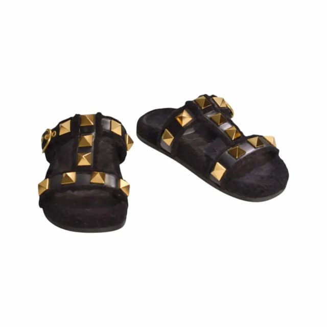 Valentino Roman Stud Shearling Slide Sandals
