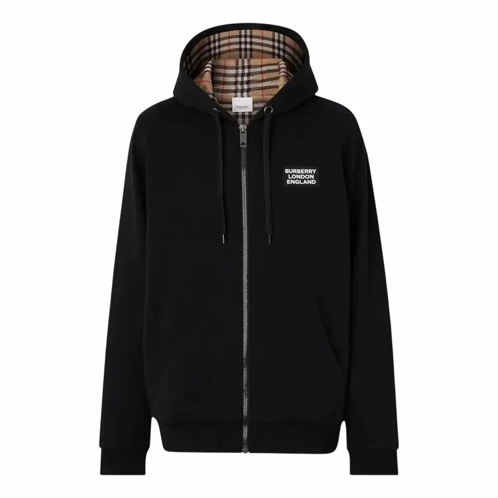 Burberry Cotton Blend Logo Zip Hoodie