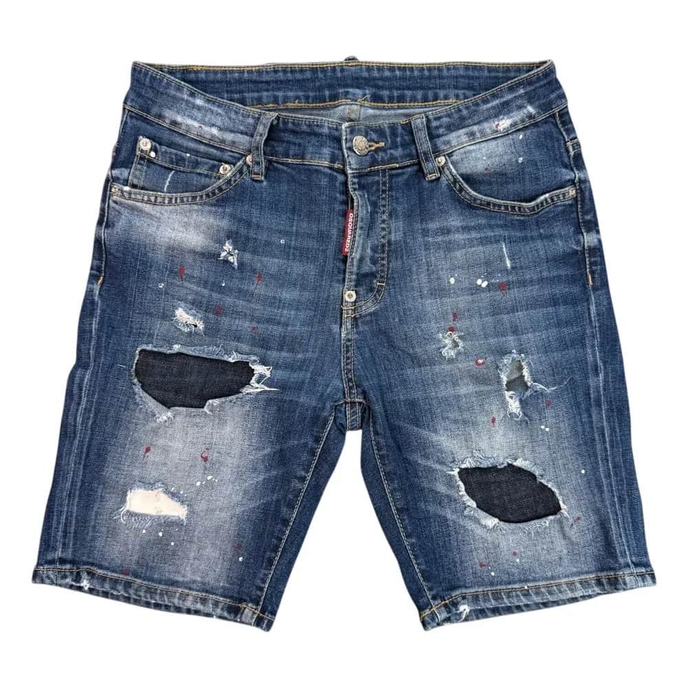 Dsquared2 Boxer Fit Paint Splatter Denim Shorts