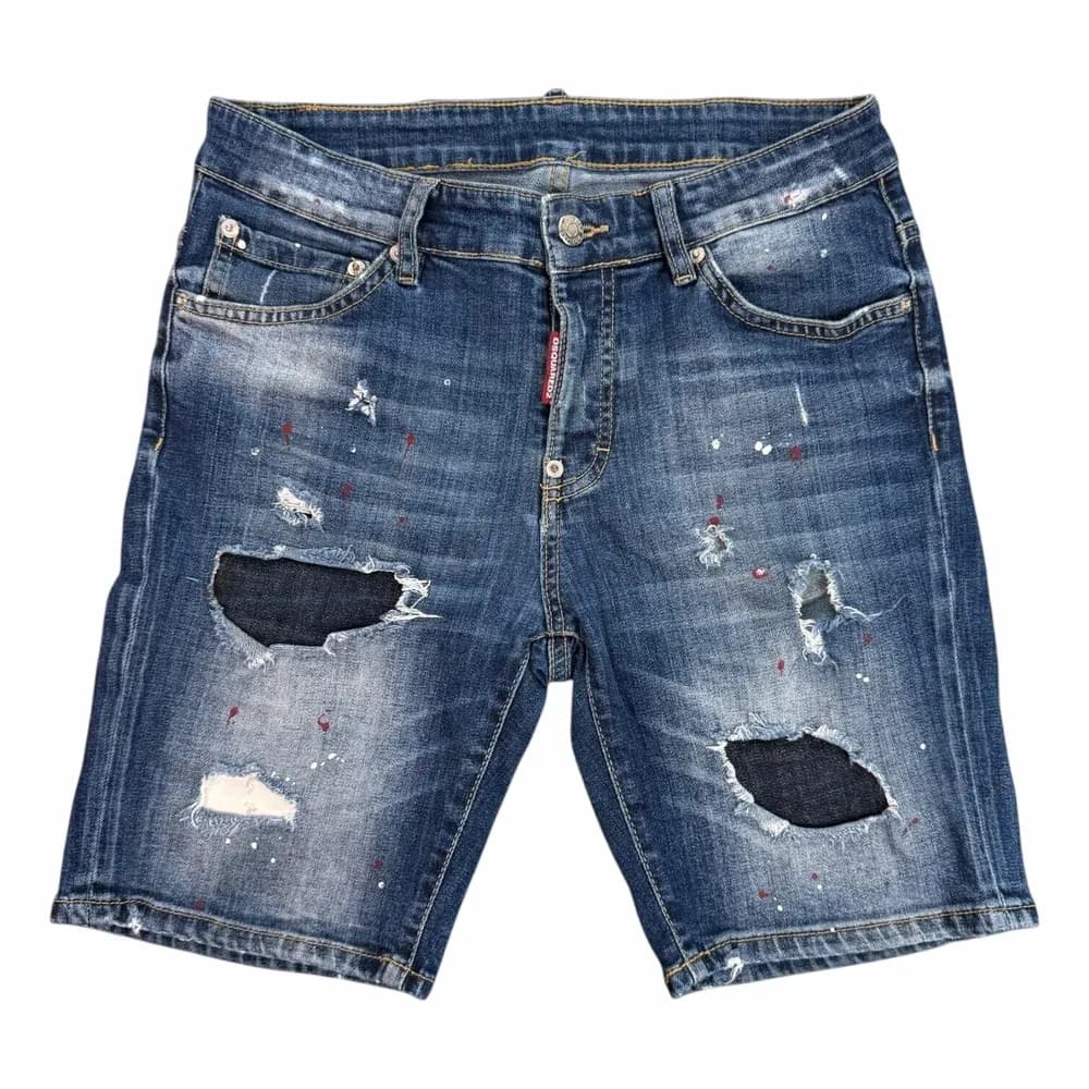 Dsquared2 Boxer Fit Paint Splatter Denim Shorts