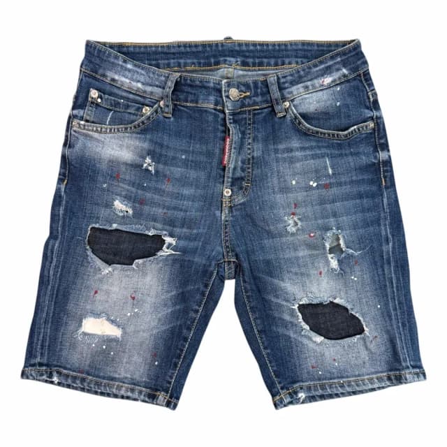 Dsquared2 Boxer Fit Paint Splatter Denim Shorts