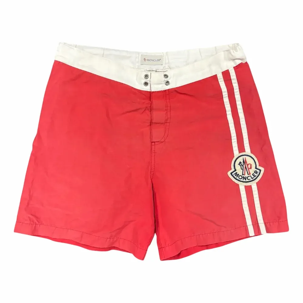 Moncler Kids Red Logo Striped Nylon Swim Shorts