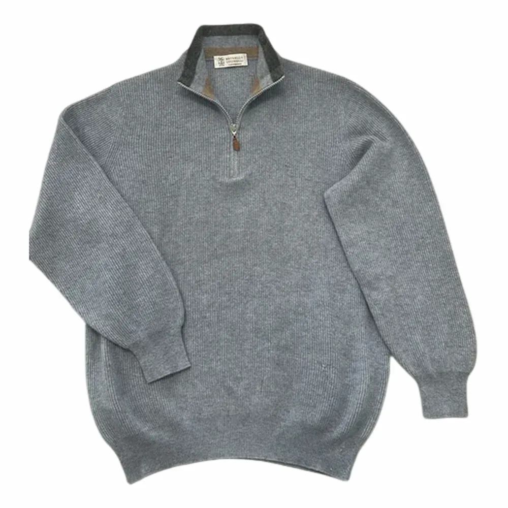 Brunello Cucinelli Ribbed-knit Half-zip Sweater
