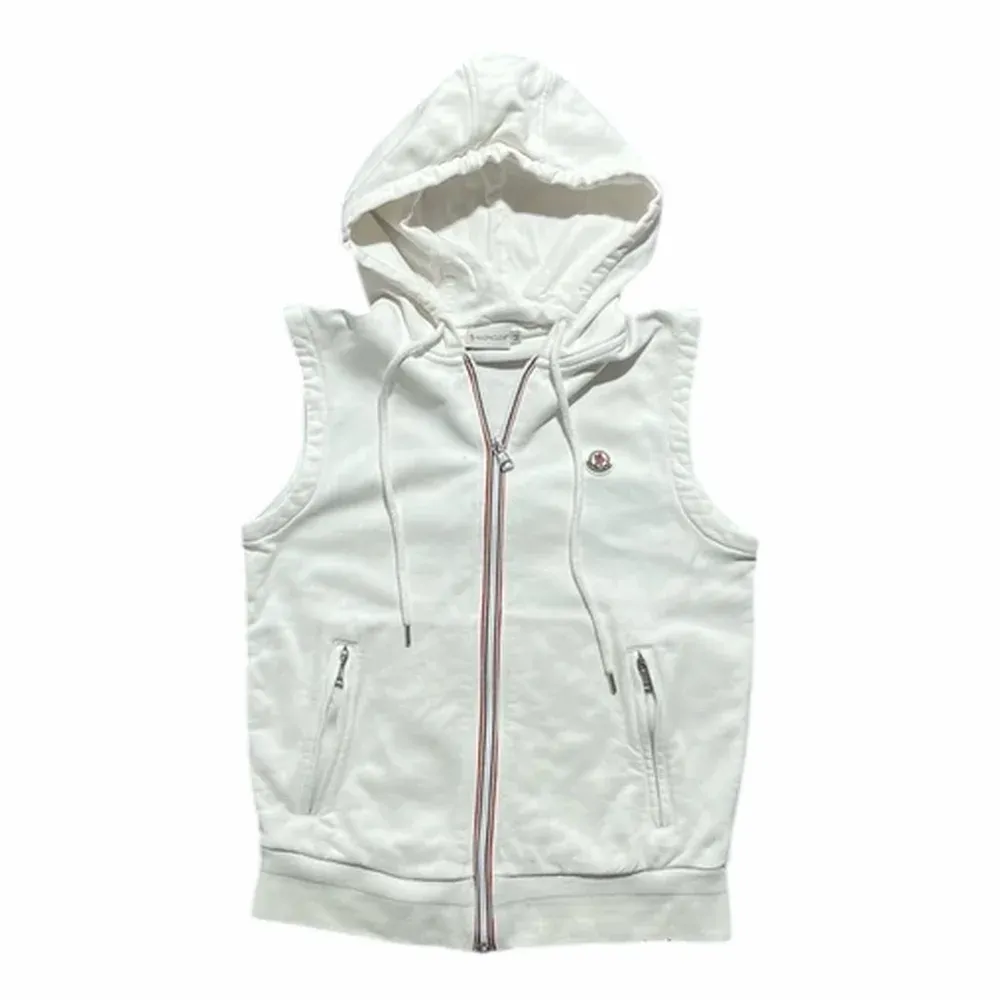 MONCLER Logo Sleeveless Zip Up Hooded Tricot Vest