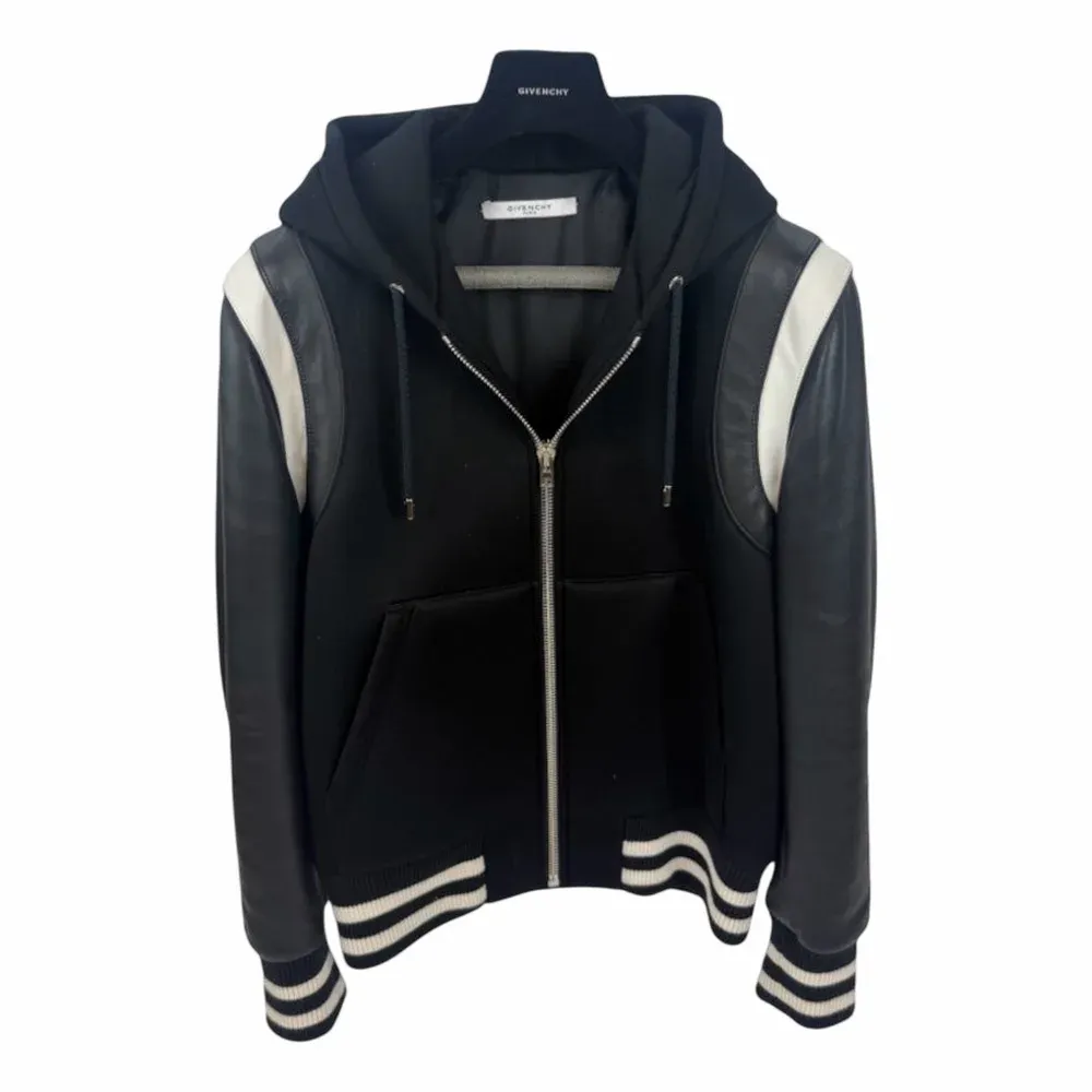 Givenchy Leather-Sleeve Neoprene Hooded Bomber Jacket