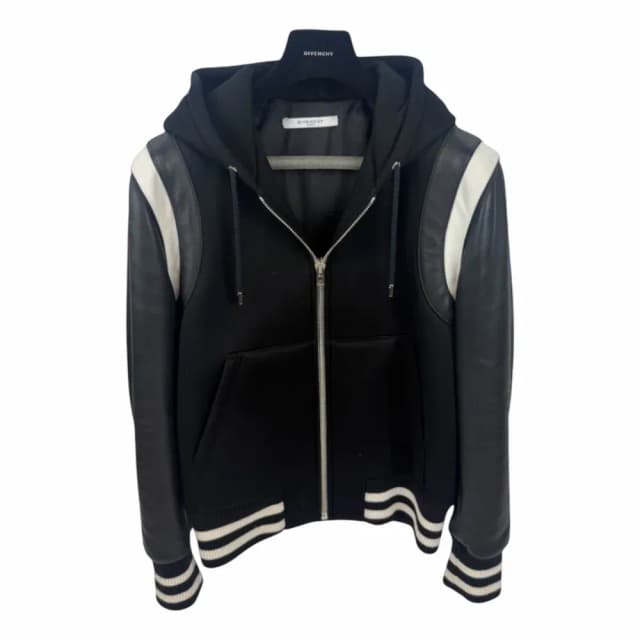 Givenchy Leather-Sleeve Neoprene Hooded Bomber Jacket