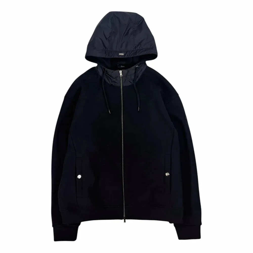 Herno Leather Logo Cotton Blend Zip-Up Hoodie