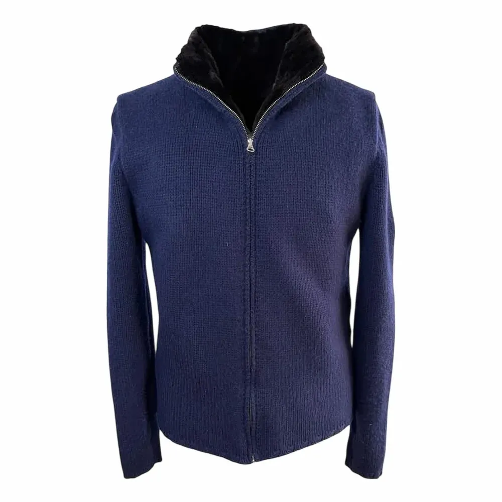 Loro Piana Navy Wool Zip-Up Cardigan