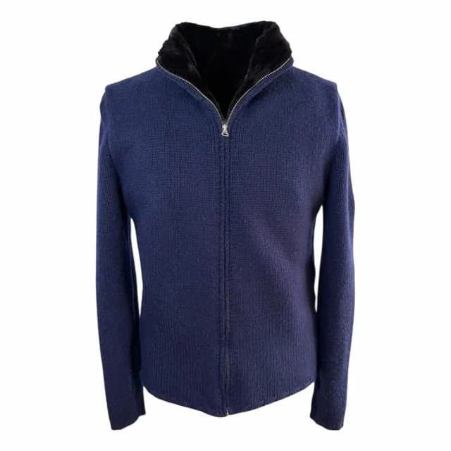 Loro Piana Navy Wool Zip-Up Cardigan